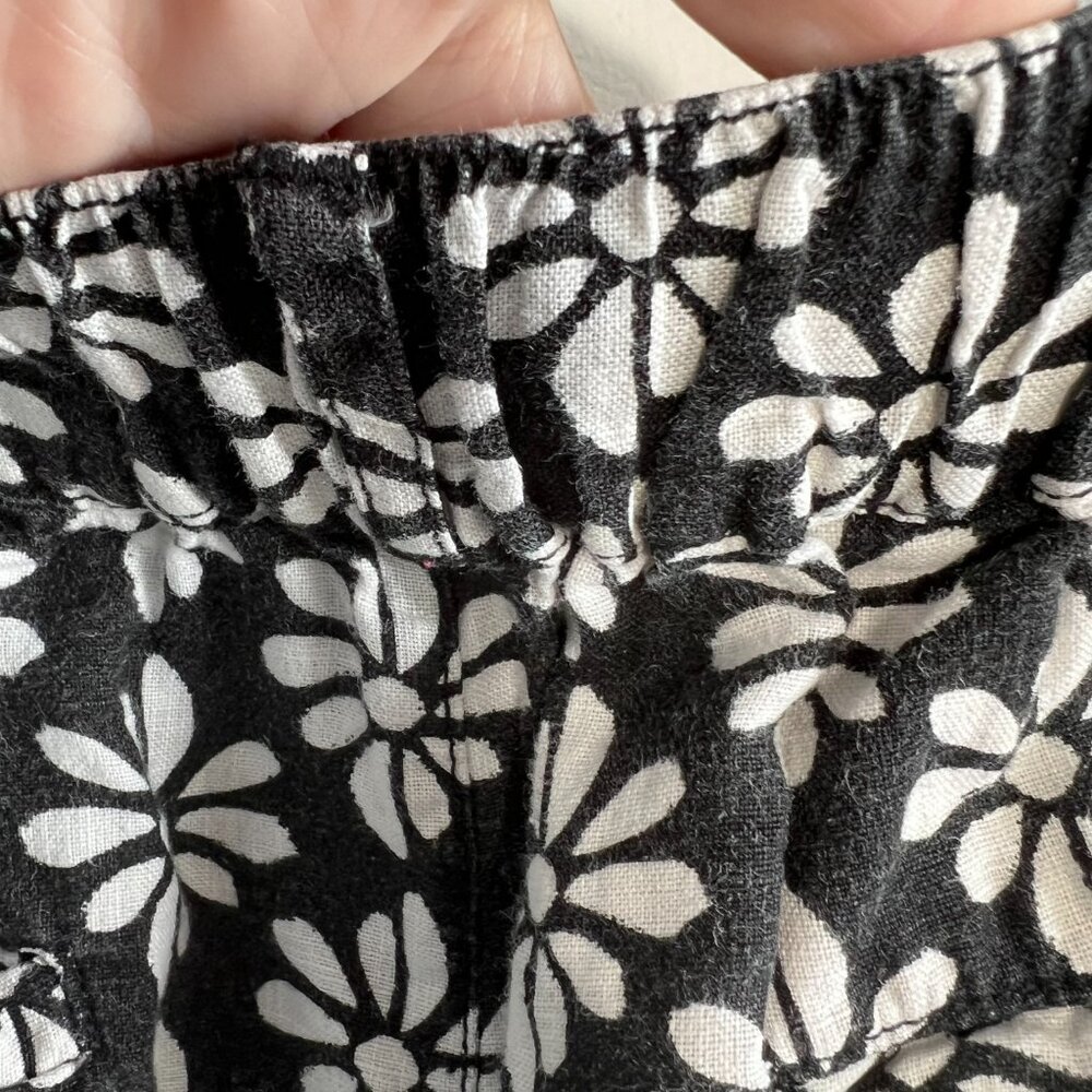 Rachel Zoe Women Medium 100% linen wide leg pants black white floral boho flowy - Picture 7 of 12
